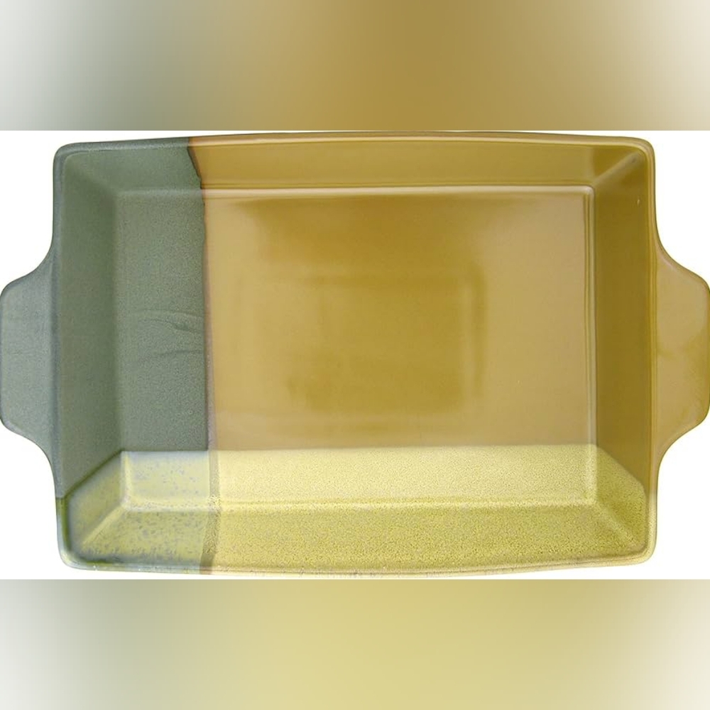 Set of 3 Pieces. 2 Square Two-Tone Ceramic Plates and one 13" Lasagna Baking Pan